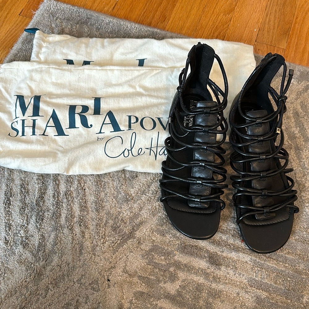 NEW Cole Haan Maria Sharapova Black Gladiator Zip Up Sandals Shoes Women's 7 B